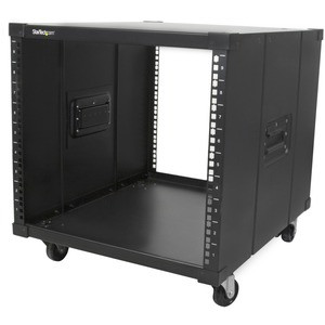 StarTech.com 4-Post 9U Mobile Open Frame Server Rack, 19" Network Rolling Rack for Narrow Spaces, Small Data Rack with Casters, TAA - This 4-Post mobile server rack is ideal for narrow home / office spaces - 9U Rolling network rack ships flat-packed 