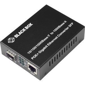 Black Box Pure Networking Transceiver/Media Converter - Network (RJ-45) - 1x PoE+ (RJ-45) Ports - Single-mode, Multi-mode - Gigabit Ethernet - 1000Base-T, 1000Base-X, 100Base-FX - 328.08 ft - 1 x Expansion Slots - SFP (mini-GBIC) - 1 x SFP Slots - Po