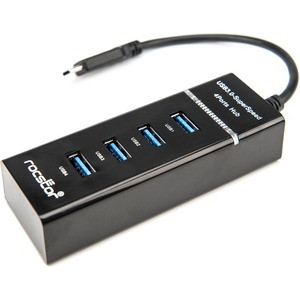 Rocstor Premium Slim Portable 4 Port Hub - USB-C to 4x USB-A Slim Hub - USB 3.0 Hub - Bus Powered - Black - USB C to USB Type-A Hub - USB Type C - External - USB-C 3.1 to 4 USB Type-A 3.0 Port(s) USB-A - USB Type C - External - 4 USB Port(s) - 4 USB 