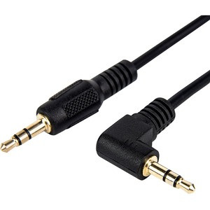 Rocstor Premium Slim 3.5mm to Right Angle Stereo Audio Cable 10 ft - M/M - Mini-phone Male Stereo Audio - Mini-phone Male Stereo Audio Male to Right Angle Male- .3m - Black - For Smartphone, Mobile Phones, iPhone (with Headphone Jack), iPod AND MP3 P
