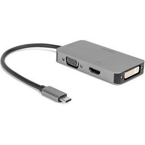 Rocstor Premium USB-C Multiport Hub 3-in-1, HDMI, VGA or DVI Adapter - 1 Pack - 1 x USB Type C - Male - 1 x HDMI Digital Audio/Video, 1 x 15-Pin HD-15 VGA, 1 x DVI Digital Video - 3840 x 2160 Supported - Gray