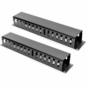 Rocstor 2U Horizontal Finger Duct Rack Cable Management Panel with Cover - Cable Management Panel - Black - 1 - 19" Length - 2U Rack Height - 19" Panel Width - Plastic, Steel
