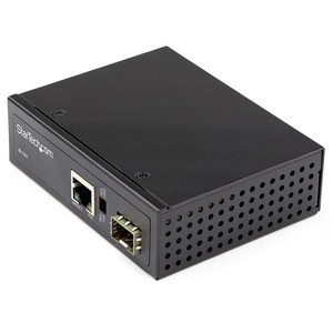 StarTech.com PoE+ Industrial Fiber to Ethernet Media Converter 60W - SFP to RJ45 - SM/MM Fiber to Gigabit Copper IP-30 - Fiber to Ethernet media converter extends networks & converts fiber to copper - PSE source for 60W power to IEEE 802.3af (PoE) & 