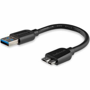 StarTech.com 15cm (6in) Short Slim SuperSpeed USB 3.0 (5Gbps) A to Micro B Cable - M/M - Minimize clutter and position your USB 3.0 Micro devices near your desktop or laptop easily with a thin, flexible cable - Short USB 3.2 Gen 1 (5Gbps) Cable - Sli