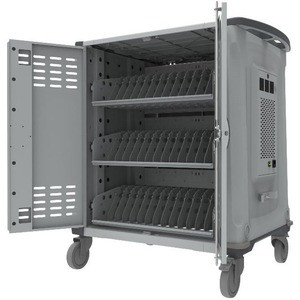 Rocstor Volt® C42 Charging Cart with Intelligent Power Charging - Up to 42 Device Intelligent Power Charging Cart for Notebooks, Chromebook®, MacBook®, and Macbook® Pro- 3 Slide-out shelves - Push Handle - 4 Heavy Duty 5" Casters - Steel Construction