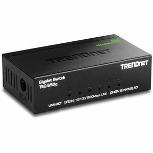 TRENDnet 5-Port Unmanaged Gigabit GREENnet Desktop Metal Switch, Ethernet-Network Switch, 5 x Gigabit Ports, Fanless, 10 Gbps Switching Fabric, Lifetime Protection, Black, TEG-S50g - 5-port Gigabit GREENnet Switch (Metal)
