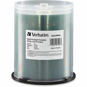 Verbatim 97016 DVD Recordable Media - DVD-R - 16x - 4.70 GB - 100 Pack Wrap - Inkjet Printable