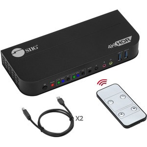 SIIG 2x1 DisplayPort 4K KVM USB 3.0 Switch with Remote Control - Allows you to control 2 DisplayPort 1.4 computers using one keyboard and mouse, DP 1.4/8K@30, HDMI 4K@60, USB 3.0 ports, 3.5mm Phone & Mic Jacks, Switch Button, Hotkeys, Remote Control