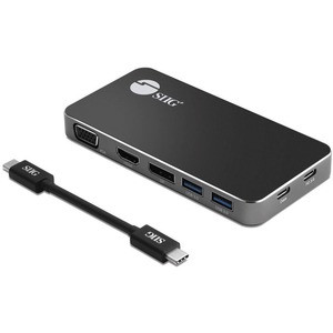 SIIG Triple Display USB-C MST Video Travel Docking with 100W PD Pass Through - USB-C Docking Station- Triple Monitor HDMI/DP/VGA - Single 4K /Dual 1080p /Triple 720p for Notebook / Tablet / Smartphone via USB-C DP Alt-Mode - 100W PD - USB Type C - 2 