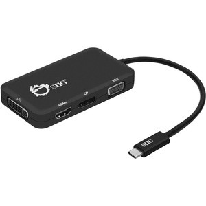 SIIG USB-C to 4-in-1 Multiport Video Adapter - DVI/VGA/DP/HDMI - for Notebook/Desktop PC - USB Type C - HDMI - DVI - VGA - DisplayPort - Black - Thunderbolt - Wired