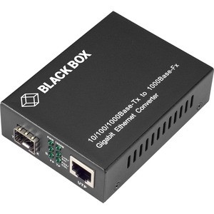 Black Box Pure Networking Transceiver/Media Converter - 1 x Network (RJ-45) - Single-mode, Multi-mode - Gigabit Ethernet - 10/100/1000Base-TX, 1000Base-FX - 328 ft - 1 x Expansion Slots - SFP (mini-GBIC) - 1 x SFP Slots - Power Adapter - Standalone, 