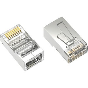 Axiom RJ45 Cat.5e Shielded Plug, Solid/Stranded Wire, 50 Micron, 100-Pack - 100 Pack - Clear