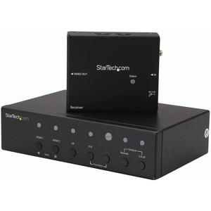 StarTech.com Multi-Input HDBaseT Extender with Built-in Switch - DisplayPort VGA and HDMI Over CAT5e or CAT6 - Up to 4K - up to 230 ft - Connect your laptop to a remote display over standard CAT5e or CAT6 cabling, and easily swap between HDMI, DP or 