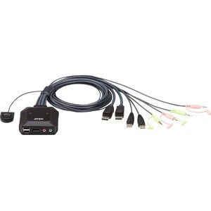 ATEN 2-Port USB DisplayPort Cable KVM Switch with Remote Port Selector - 2 Computer(s) - 1 Local User(s) - 2560 x 1600 - 2 x USB - 1 x DisplayPort