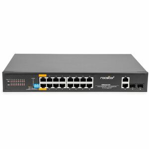 Rocstor SolidConnect SC20 20-Port Switch, 16-Port PoE+ Gigabit Unmanaged Ethernet Port, 2x Gigabit RJ45 & 2× SFP Uplink - 802.3af/at - 18 Ports - Gigabit Ethernet - 10/100/1000Base-T, 1000Base-X - TAA Compliant - 2 Layer Supported - Modular - 2 SFP S