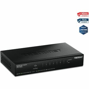 TRENDnet 8-Port GREENnet Gigabit PoE+ Switch, Supports PoE And PoE+ Devices, 61W PoE Budget, 16Gbps Switching Capacity, Data & Power Via Ethernet To PoE Access Points & IP Cameras, Black, TPE-TG82G - 8-Port Gigabit PoE+ Switch
