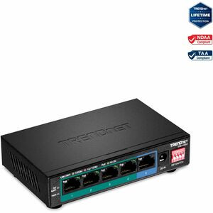 TRENDnet 5-Port Gigabit Long Range PoE+ Switch, 4 x Gigabit PoE+ Ports, 1 x Gigabit Port, 32W PoE Budget, 10Gbps Switching Capacity, Extends PoE+ 200m (656 ft), Lifetime Protection, Black, TPE-LG50 - 5-Port Gigabit Long Range PoE+ Switch