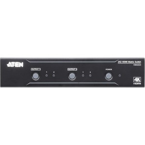 ATEN 2x2 4K HDMI Matrix Switch-TAA Compliant - 4096 x 2160 - 4K - 2 x 2 - Display, Computer, Camcorder, Set-top Box, DVD Player, Blu-ray Disc Player, Home Theater System, Media Player - 2 x HDMI Out