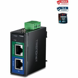TRENDnet Hardened Industrial 90W Gigabit 4Ppoe Injector,4-Pair Power Over Ethernet, Poe(15.4W), Poe+(30W), 4Ppoe(90W)Power, IP30, DIN-Rail/Wall Mount Included, 4-Pair Poe Up to 100M (328 ft.),TI-IG90 - Hardened Industrial 90W Gigabit 4PPoE Injector