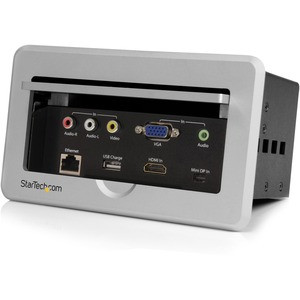 StarTech.com Conference Table Connectivity Box - HDMI / VGA / Mini DisplayPort to HDMI Output with Fast Charge USB Port - Install an HDMI, VGA, mDP & Composite Audio/Video access panel into the surface of a table, and output to an HDMI display or pro