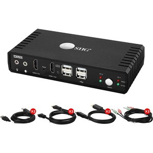 SIIG 2 Port 4K HDMI 2.0 Dual-Head Console KVM Switch with USB 2.0 - Dual 4K Displays - Supports Display Auto Scan - USB 2.0 Hub / 2x USB HID / Audio/MIC / Hotkey Switching / 2 Port Dual HDMI KVM Switch - USB-A 5Gbps - Hotkey/Push Button - Ultra HD 4K
