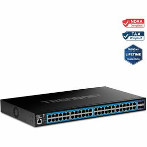TRENDnet 52-Port Gigabit Web Smart Switch with 10G SFP+ Ports - 48 Ports - Manageable - Gigabit Ethernet, 10 Gigabit Ethernet - 1000Base-T, 10GBase-X - TAA Compliant - 3 Layer Supported - Modular - 20.85 W Power Consumption - Twisted Pair, Optical Fi