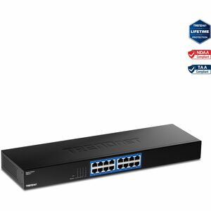 TRENDnet 16-Port Gigabit Switch, TEG-S17, 16 x Gigabit RJ-45 Ports, 32Gbps Switching Capacity, Fanless Design, Metal Enclosure, Internal Power Supply, Lifetime Protection, Black - 16 Ports - Gigabit Ethernet - 1000Base-X - 2 Layer Supported - Power S