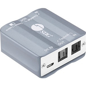 SIIG Toslink/Coaxial Bi-directional Audio Converter - High quality bi-directional Coaxial (RCA) to Toslink Optical or Toslink Optical to Coaxial (RCA) audio converter, 24-bit audio depth, sample rate up to 192KHz- Metal - TAA Compliant