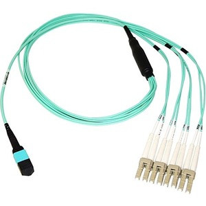 Axiom MPO Female to 4 LC Multimode OM4 50/125 Fiber Optic Breakout Cable - 15m - 49.21 ft Fiber Optic Network Cable for Network Device - First End: 1 x MPO Network - Female - Second End: 4 x LC Network - Male - 50/125 µm - Aqua