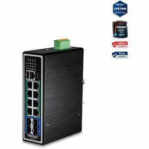 TRENDnet 12-Port Hardened Industrial Gigabit PoE+ Layer 2+ Managed DIN-Rail Switch, 240W Power Budget, Hardened IP30 Network Ethernet Gigabit PoE+ Switch, Lifetime Protection, Black, TI-PG1284i - 12-Port Gigabit L2 Managed PoE+ DIN-Rail Switch