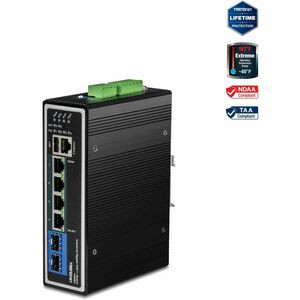 TRENDnet 6-Port Industrial Gigabit L2+ Managed PoE++ DIN Rail Switch, 4 x Gigabit PoE++ Ports, DIN-Rail Mount, 2 x SFP Slots, IP30, VLAN, QoS, LACP, Bandwidth Management, ERPS, Black, TI-BG62i - 6 Ports - Manageable - Gigabit Ethernet - 1000Base-T, 1