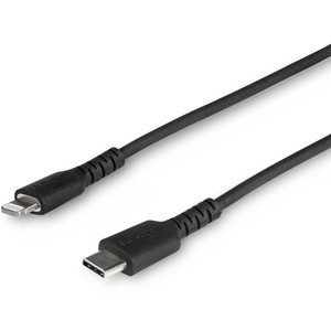 StarTech.com 3 foot/1m Durable Black USB-C to Lightning Cable, Rugged Heavy Duty Charging/Sync Cable for Apple iPhone/iPad MFi Certified - Aramid fiber shelters heavy duty lightning cable from stress of bends/twists - Black durable strong rugged USB-