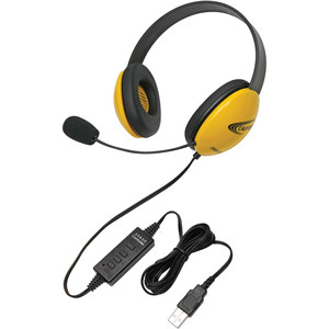 Califone Yellow Stereo Headset w/ Mic, USB Connector - Stereo - USB - Wired - 32 Ohm - 20 Hz - 20 kHz - Over-the-head - Binaural - Supra-aural - 5.50 ft Cable - Electret Microphone - Yellow