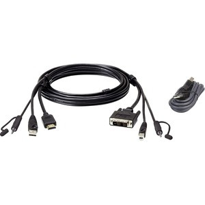 ATEN 1.8M USB HDMI to DVI-D Secure KVM Cable Kit - 5.91 ft KVM Cable for KVM Switch, Server - First End: 1 x USB Type A - Male, 1 x Mini-phone Stereo Audio, 1 x HDMI Digital Audio/Video - Male - Second End: 1 x Mini-phone Stereo Audio, 1 x DVI-D (Dua