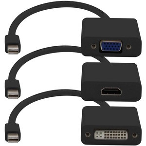 3PK Mini-DisplayPort 1.1 Male to DVI, HDMI, VGA Female Black Adapters Which Comes in a Bundle For Resolution Up to 1920x1200 (WUXGA) - 100% compatible and guaranteed to work