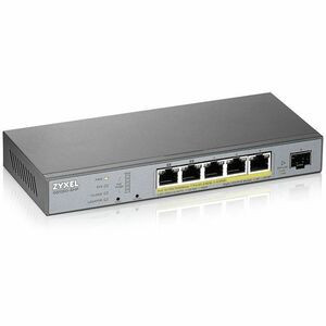 ZYXEL 5-port GbE Smart Managed PoE Switch with GbE Uplink - 5 Ports - Manageable - 2 Layer Supported - Modular - 1 SFP Slots - 60 W PoE Budget - Twisted Pair, Optical Fiber - PoE Ports - Wall Mountable - Lifetime Limited Warranty
