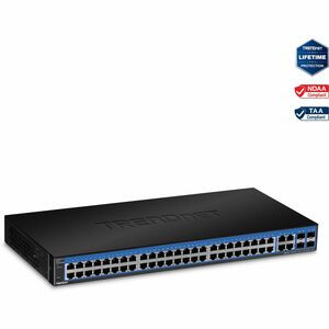 TRENDnet 52-Port Gigabit Web Smart Switch, 48 Gigabit RJ-45 Ports, 4 Shared Gigabit Ports (RJ-45 or SFP), 104 Gbps Switching Capacity, VLAN, QoS, LACP, IPv6, Lifetime Protection, Black, TEG-524WS - 52 Port Gigabit Web Smart Switch