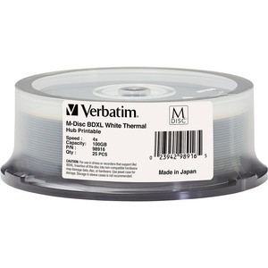 Verbatim M DISC BDXL - 4x - 100 GB - Thermal Printable, Hub Printable - 25pk Spindle - 25pk Spindle