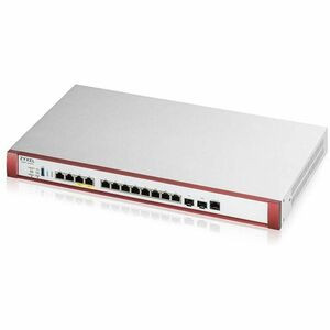 ZYXEL USG FLEX H Firewall - 12 Port - 1000Base-T, 2.5GBase-T, 10GBase-T, 10GBase-X - 10 Gigabit Ethernet - 1.83 GB/s Firewall Throughput - SSL, DES, 3DES, AES (256-bit), MD5, SHA-1, SHA-2 512-bit - 500 VPN - 10 x RJ-45 - 2 Total Expansion Slots - Rac