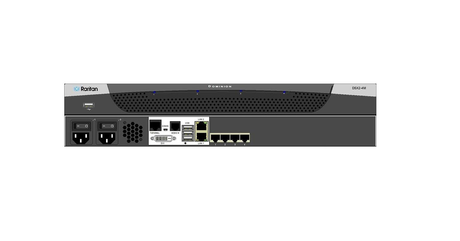 Raritan Dominion SX II DSX2-4M Device Server - Twisted Pair - 2 x Network (RJ-45) x USB - 4 x Serial Port - 10/100/1000Base-T - Gigabit Ethernet - Management Port - Rack-mountable