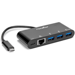 Rocstor USB-C to 3-Port USB-A, USB-C & RJ45 Multiport Adapter - USB 3.0 Hub - for Notebook/Desktop PC - 60 W - USB Type C - 3 x USB 3.0 - 3 x USB Type-A Ports - USB Type-A - 1 x USB Type-C Ports - USB Type-C - 1 x RJ-45 Ports - Network (RJ-45) - Blac