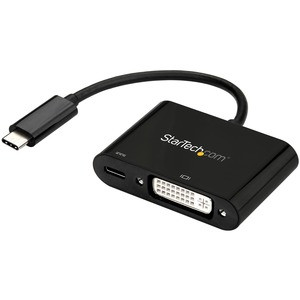 StarTech.com USB C to DVI Adapter with 60W Power Delivery Pass-Through - 1080p USB Type-C to DVI-D Video Display Converter - Black - USB-C (DP 1.2 Alt Mode HBR2) to DVI-D video display adapter with 60W Power Delivery pass-through charging - 1920x1200
