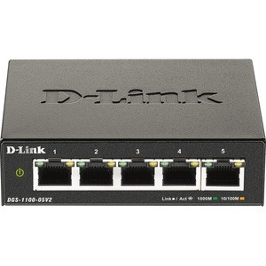 D-Link DGS-1100-05V2 Ethernet Switch - 5 Ports - Manageable - Gigabit Ethernet - 1000Base-T - 2 Layer Supported - 3.42 W Power Consumption - Twisted Pair - Desktop - Lifetime Limited Warranty