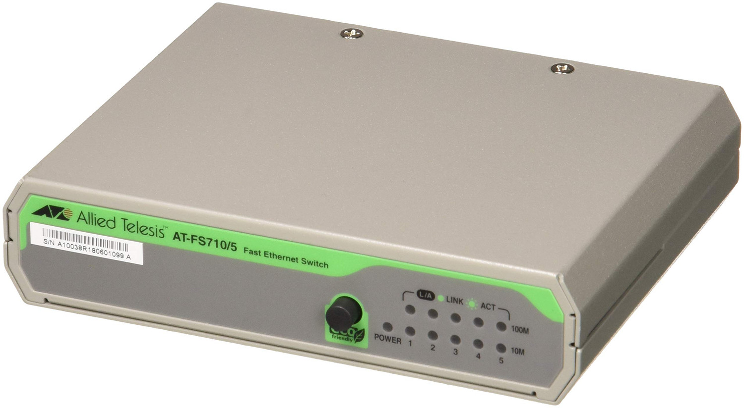 Allied Telesis AT-FS710/5-10 Ethernet Switch - 5 Ports - Fast Ethernet - 10/100Base-TX - 2 Layer Supported - 1.80 W Power Consumption - Twisted Pair - Desktop