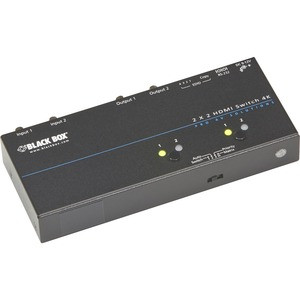 Black Box 4K HDMI Matrix Switch - 2 x 2 - 4096 x 2160 - 4K - 2 x 2 - Display, Blu-ray Disc Player, A/V Receiver, Computer, TV - 2 x HDMI Out