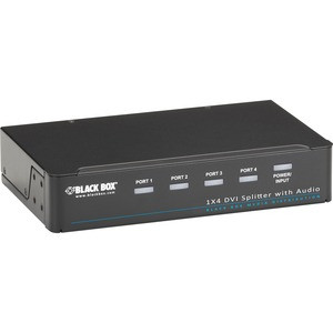Black Box DVI-D Splitter with Audio and HDCP, 1 x 4 - Audio Line In - Audio Line Out - DVI In - DVI Out