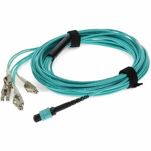 AddOn 3m MPO (Female) to 8xLC (Male) 8-Strand Aqua OM4 OFNP (Plenum-rated) Fiber Fanout Cable - 100% compatible and guaranteed to work