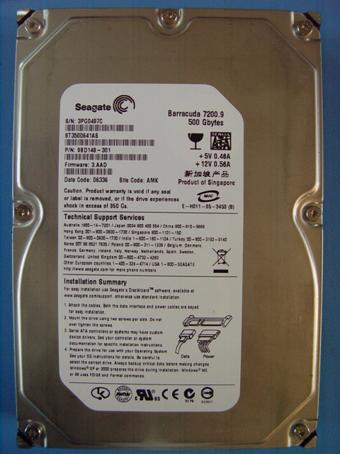 SEAGATE ST3500641AS BARRACUDA 500GB 7200 RPM SATA-II 16MB BUFFER 3.5 INCH LOW PROFILE (1.0 INCH) HARD DISK DRIVE. REFURBISHED. IN STOCK.