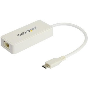 StarTech.com USB C to Gigabit Ethernet Adapter with USB A Port - White 1Gbps NIC USB 3.0/3.1 Type C to RJ45 Port/LAN Network Adapter TB3 - USB C Gigabit Ethernet adapter securely connects to wired network (LAN) using RJ45 on USB C or Thunderbolt 3 de