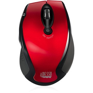 Adesso iMouse M20R - Wireless Ergonomic Optical Mouse - Optical - Wireless - Radio Frequency - 2.40 GHz - Red - USB - 1500 dpi - Scroll Wheel - 6 Button(s) - Right-handed